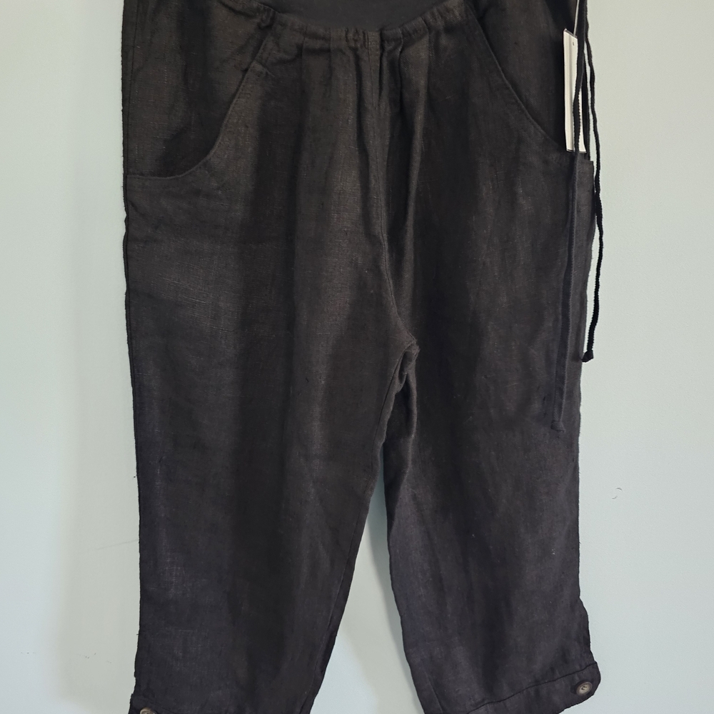 Hard Tail Black 100% Linen Capris Size‎ XS